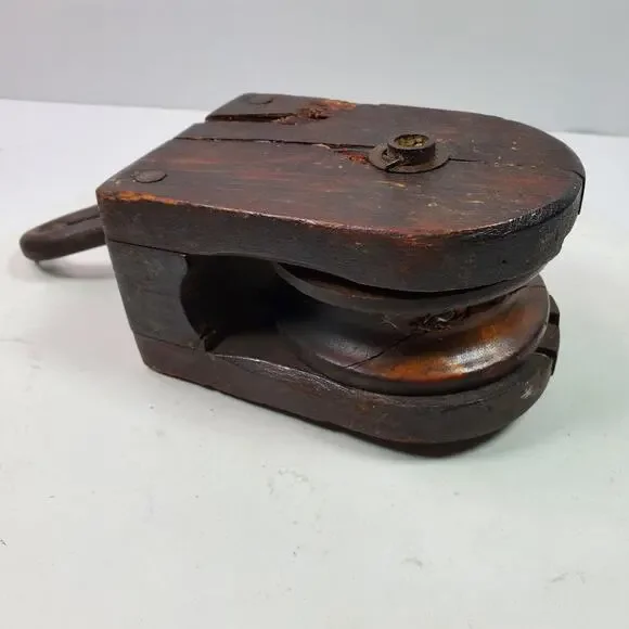 Antique Primitive Wood Pulley Single Wheel Barn Pulley - Picture 7 of 10